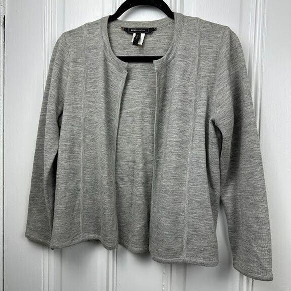 BCBG Maxazria Sweater Womens Medium Gray Wool Merino Open Front Cardigan - Picture 1 of 8